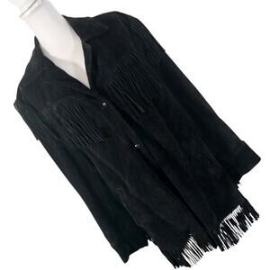 EXCELLED! FABULOUS RICH BLACK SUEDE LEATHER, FRINGED WESTERN JACKET, COAT! SZ L